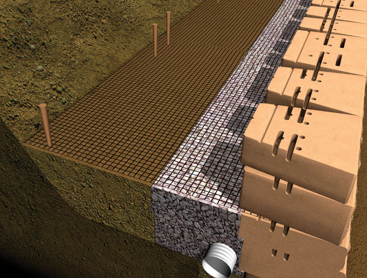 Pull the geogrid taut and anchor the end—typically with stakes or backfill material.